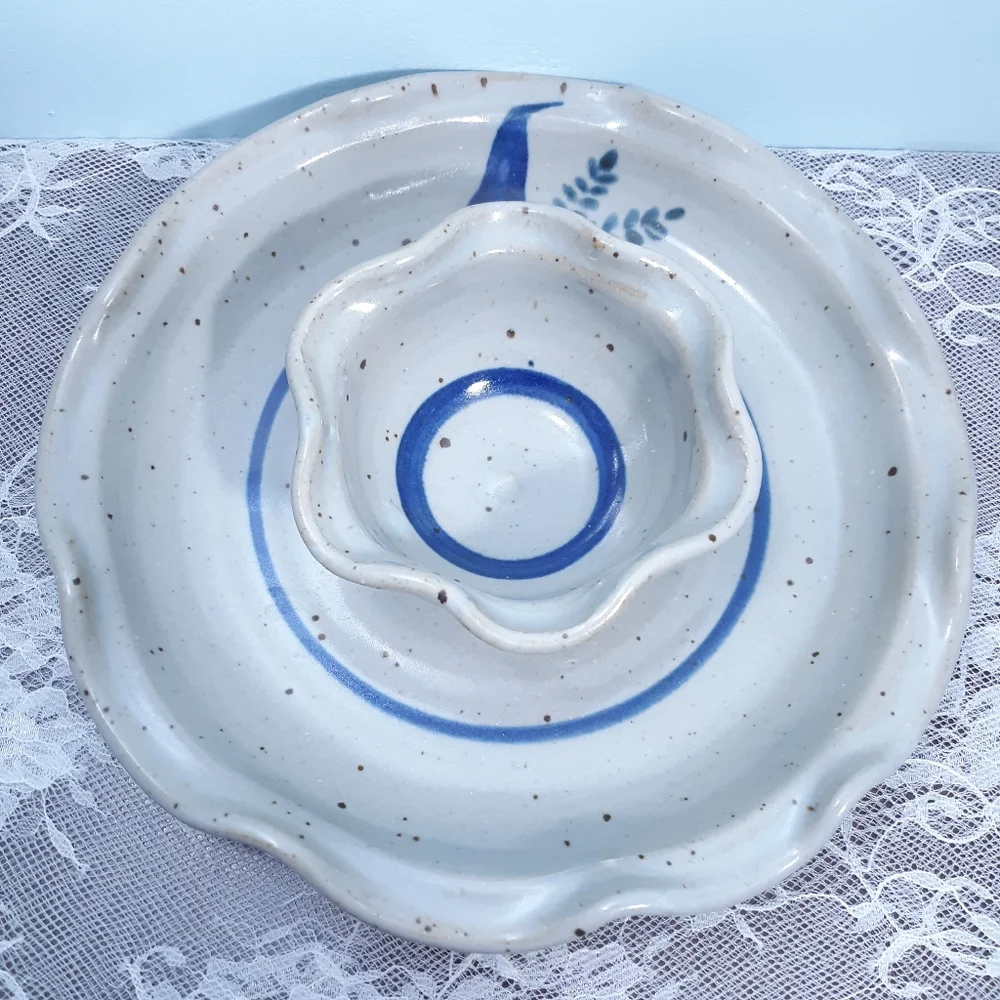 Joel Edwards Chip and Dip Plate Hand Thrown Studio Art Pottery Bowl Wheatberry